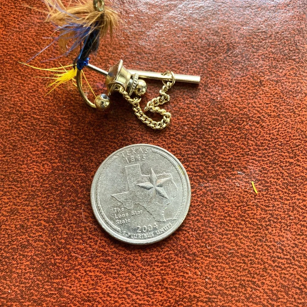 Vintage Fly Fishing Lure Tie Tack – Hand Tied Trout Fly Tie Tac w/ Chain –